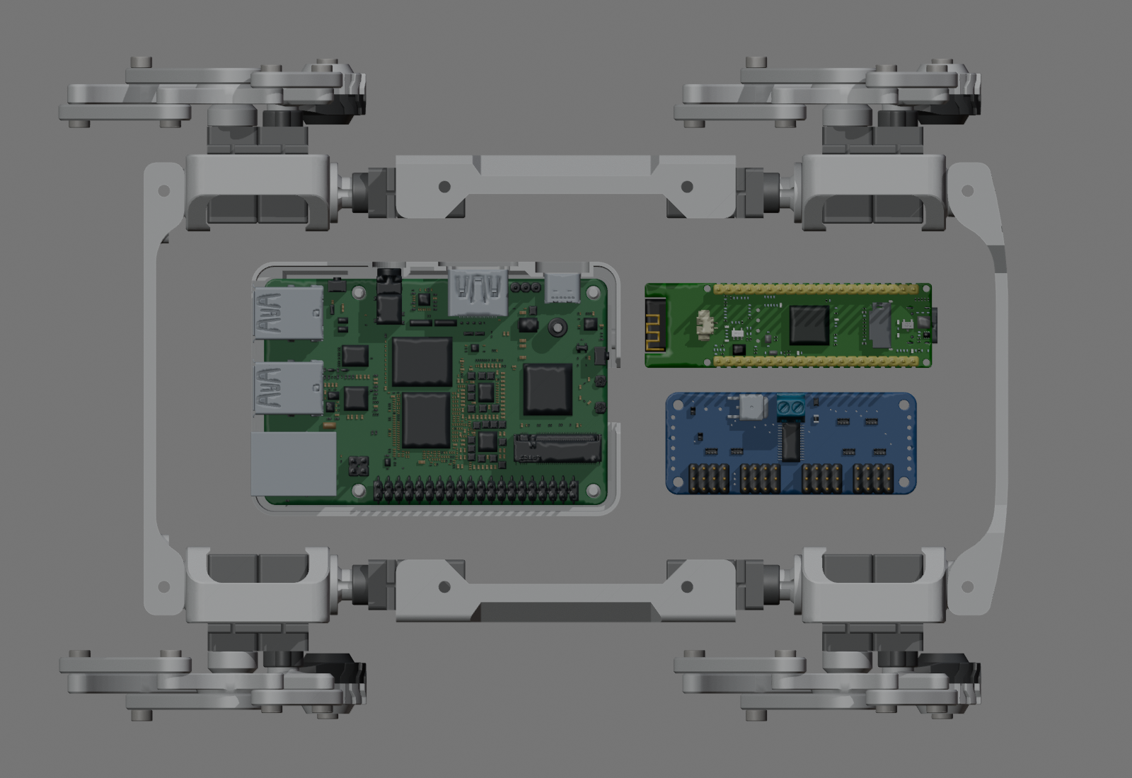 Actual Blender layout showing the computer at the front and two controller boards toward the rear.