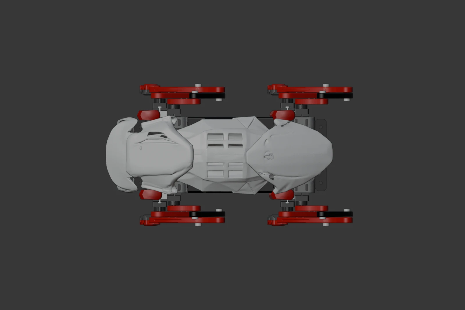 Top view of the September 20 CAD assembly showing the shell panels, central vents and paired leg mechanisms.