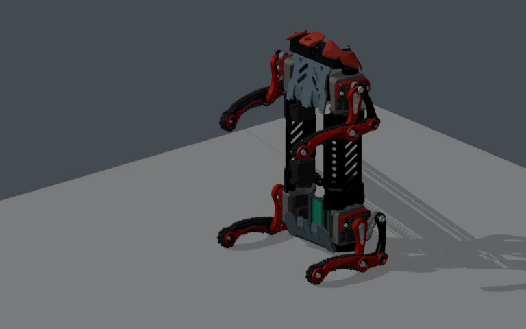 Blender preview of the experimental Upright pose on the compact linkage.